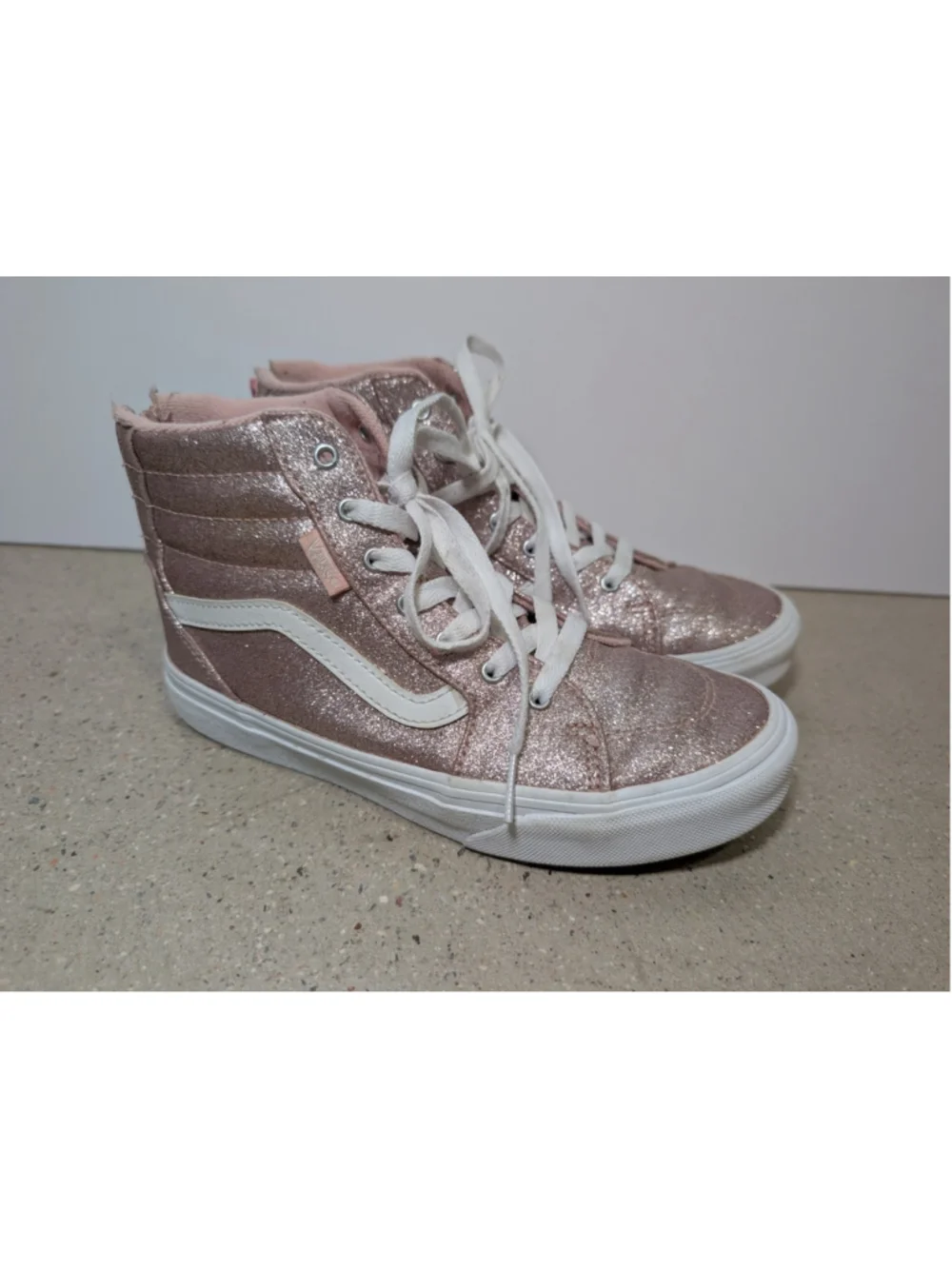 Vans High Tops Filmore Pink Glitter Zipper Youth Girls Size 3.5 Skate Shoes